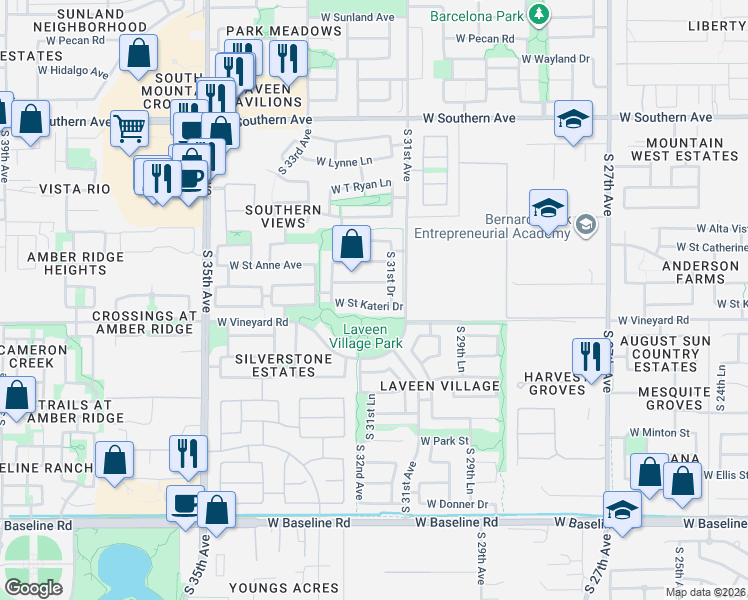 map of restaurants, bars, coffee shops, grocery stores, and more near 3136 West Saint Kateri Drive in Phoenix