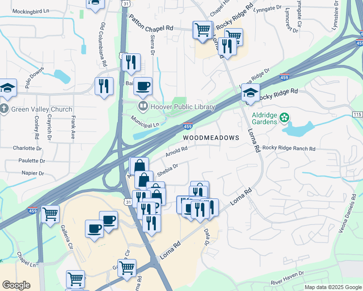 map of restaurants, bars, coffee shops, grocery stores, and more near 349 Heritage Drive in Birmingham