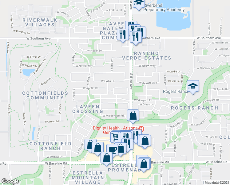 map of restaurants, bars, coffee shops, grocery stores, and more near 5206 W St Kateri Dr in Phoenix