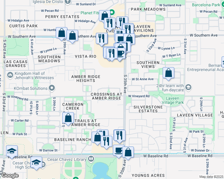 map of restaurants, bars, coffee shops, grocery stores, and more near 3533 West Saint Charles Avenue in Phoenix