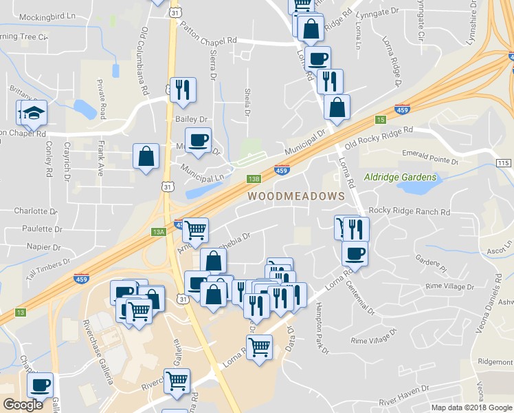 map of restaurants, bars, coffee shops, grocery stores, and more near 357 Heritage Drive in Birmingham