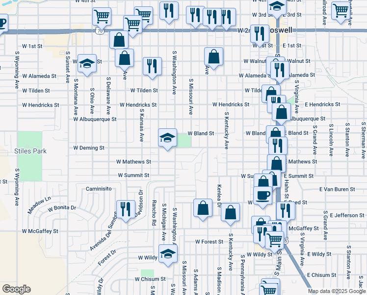 map of restaurants, bars, coffee shops, grocery stores, and more near 512 West Deming Street in Roswell