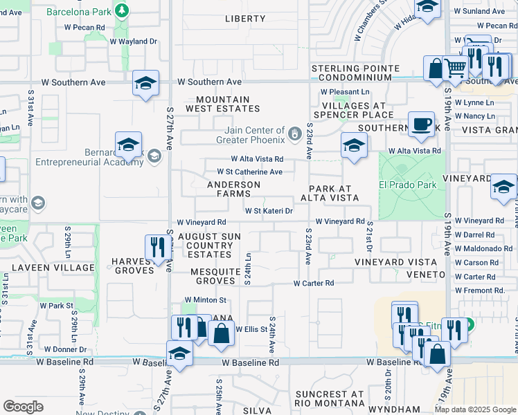 map of restaurants, bars, coffee shops, grocery stores, and more near 2417 West Saint Kateri Drive in Phoenix
