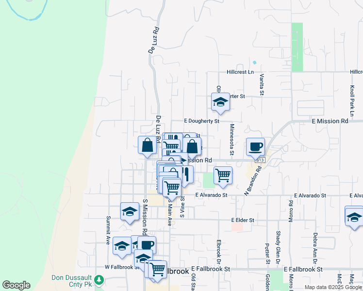 map of restaurants, bars, coffee shops, grocery stores, and more near 438 North Vine Street in Fallbrook
