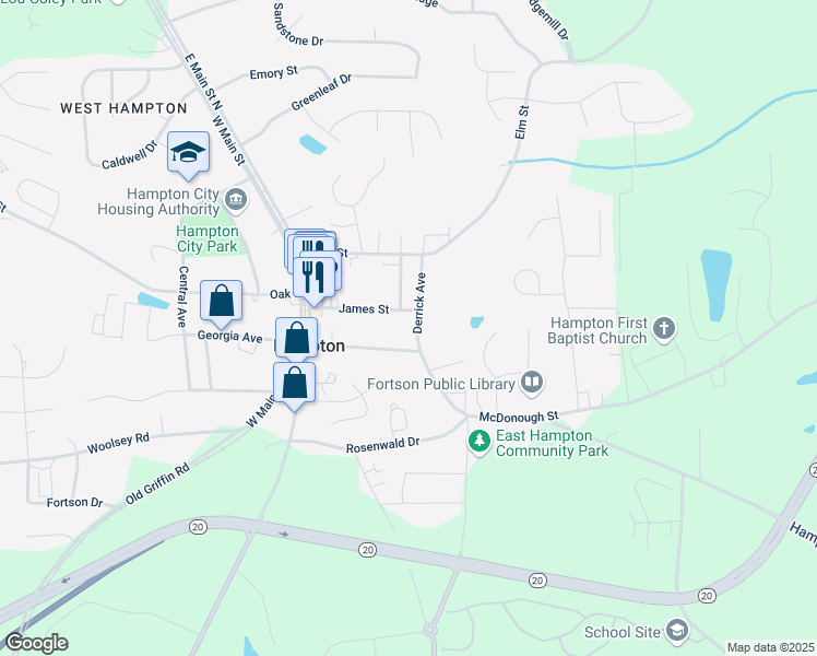 map of restaurants, bars, coffee shops, grocery stores, and more near 3 Derrick Avenue in Hampton