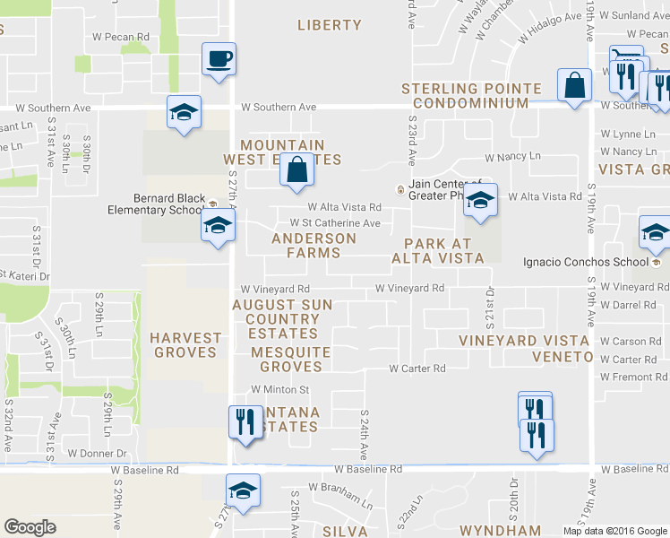 map of restaurants, bars, coffee shops, grocery stores, and more near 2420 W St Kateri Dr in Phoenix