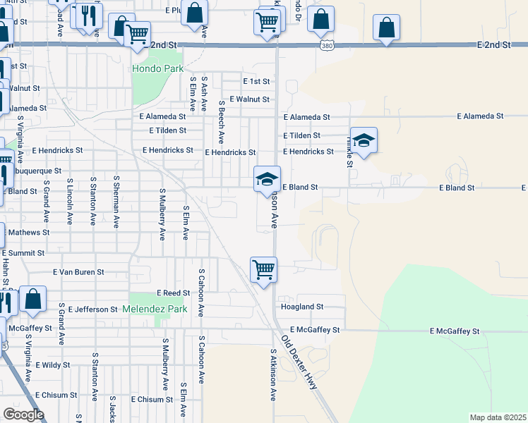 map of restaurants, bars, coffee shops, grocery stores, and more near 1208 East Bland Street in Roswell