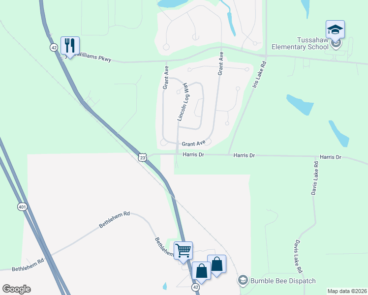 map of restaurants, bars, coffee shops, grocery stores, and more near 2126 Grant Avenue in McDonough