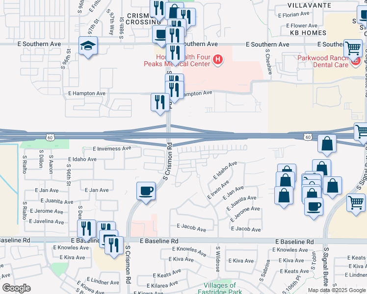 map of restaurants, bars, coffee shops, grocery stores, and more near 10056 East Isleta Avenue in Mesa