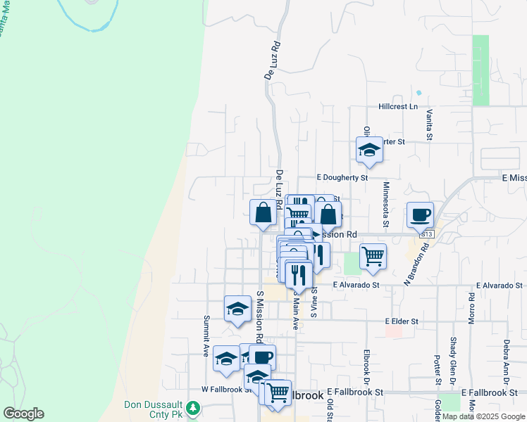 map of restaurants, bars, coffee shops, grocery stores, and more near 438 North Hill Avenue in Fallbrook