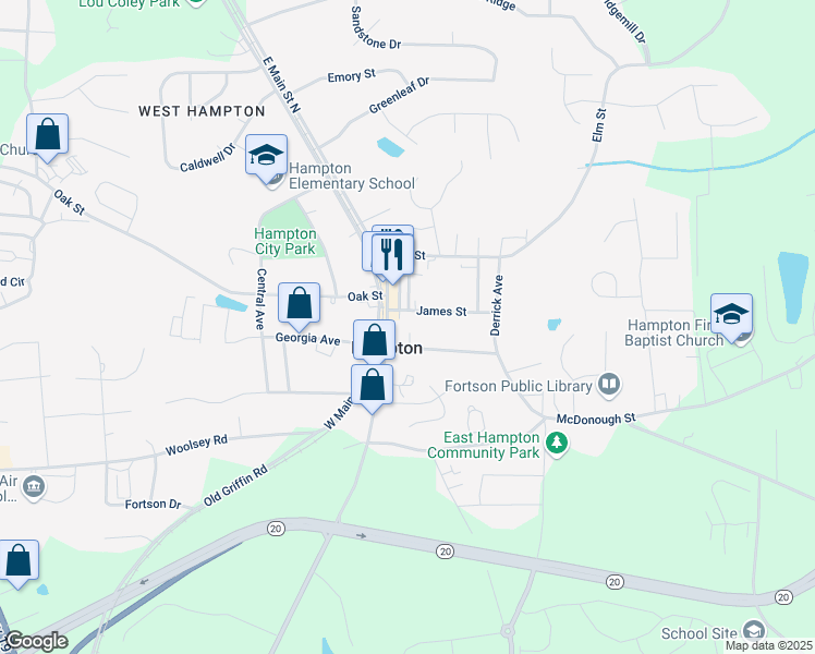 map of restaurants, bars, coffee shops, grocery stores, and more near 7 McDonough Street in Hampton