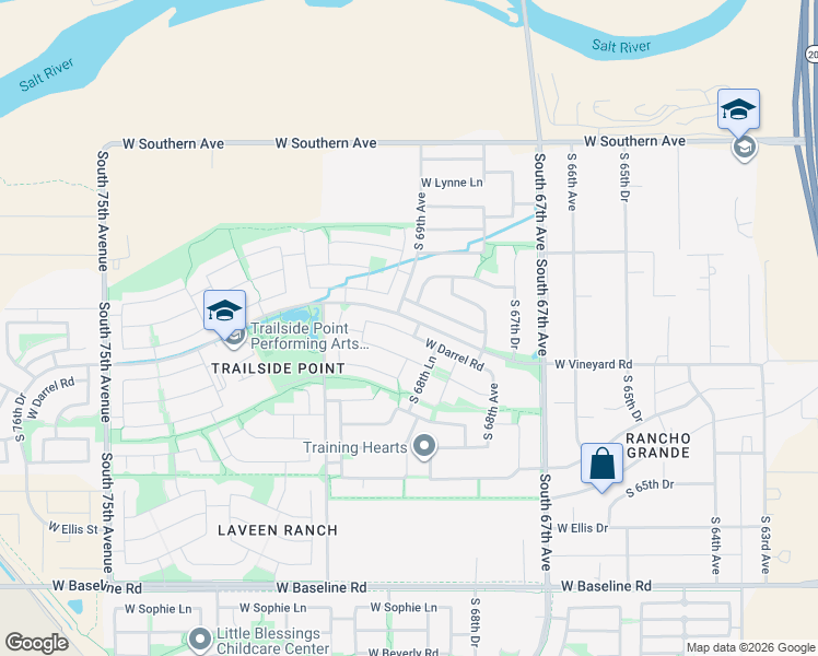 map of restaurants, bars, coffee shops, grocery stores, and more near 6876 West Darrel Road in Phoenix