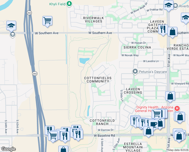 map of restaurants, bars, coffee shops, grocery stores, and more near 6621 South 57th Avenue in Laveen