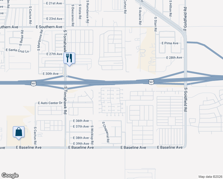 map of restaurants, bars, coffee shops, grocery stores, and more near 3259 South Bowman Road in Apache Junction