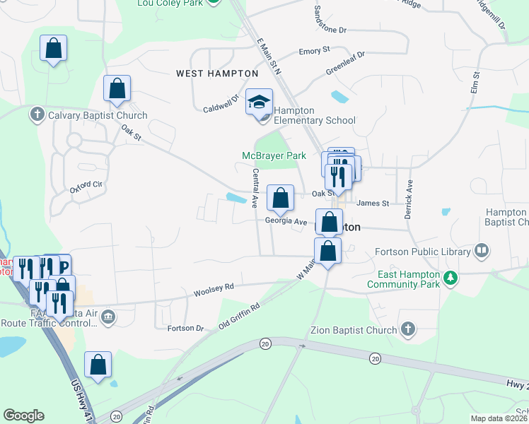 map of restaurants, bars, coffee shops, grocery stores, and more near 22 Georgia Avenue in Hampton
