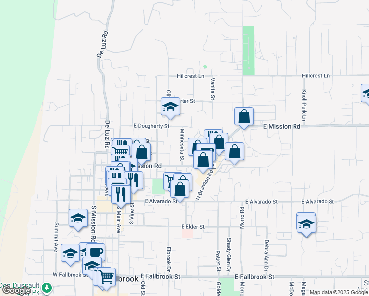 map of restaurants, bars, coffee shops, grocery stores, and more near 519 Minnesota Street in Fallbrook
