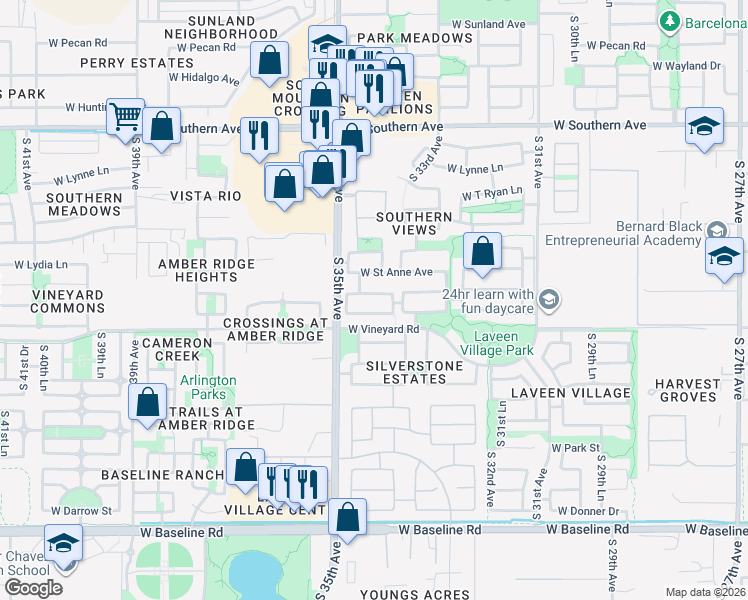 map of restaurants, bars, coffee shops, grocery stores, and more near 3436 West Saint Kateri Drive in Phoenix