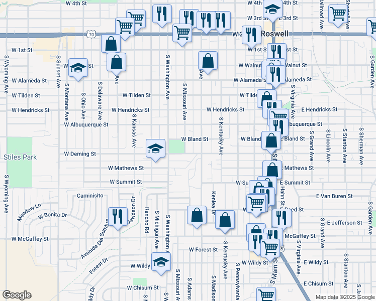map of restaurants, bars, coffee shops, grocery stores, and more near 512 West Deming Street in Roswell