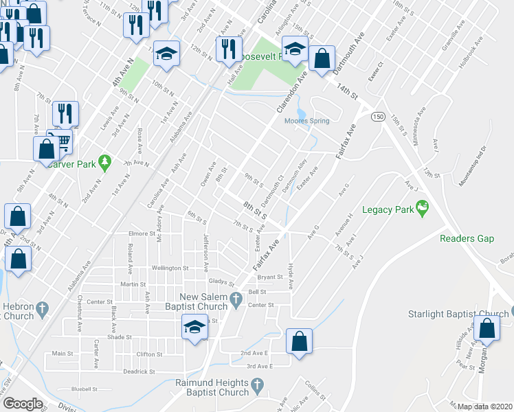 map of restaurants, bars, coffee shops, grocery stores, and more near 800 Dartmouth Court in Bessemer