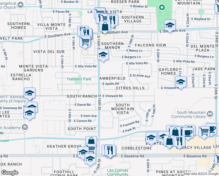 map of restaurants, bars, coffee shops, grocery stores, and more near 1643 East Saint Charles Avenue in Phoenix
