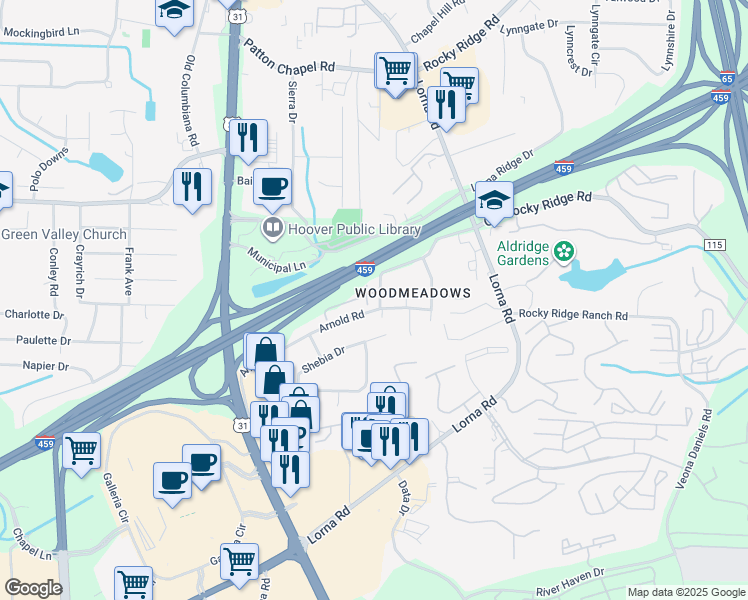 map of restaurants, bars, coffee shops, grocery stores, and more near 4132 Heritage Place in Hoover
