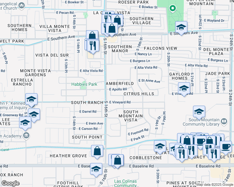 map of restaurants, bars, coffee shops, grocery stores, and more near 1643 East Saint Charles Avenue in Phoenix
