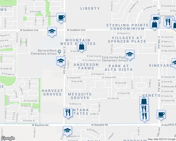 map of restaurants, bars, coffee shops, grocery stores, and more near 6622 South 25th Avenue in Phoenix