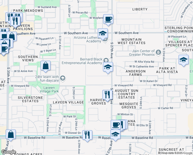 map of restaurants, bars, coffee shops, grocery stores, and more near 2771 West Apollo Road in Phoenix