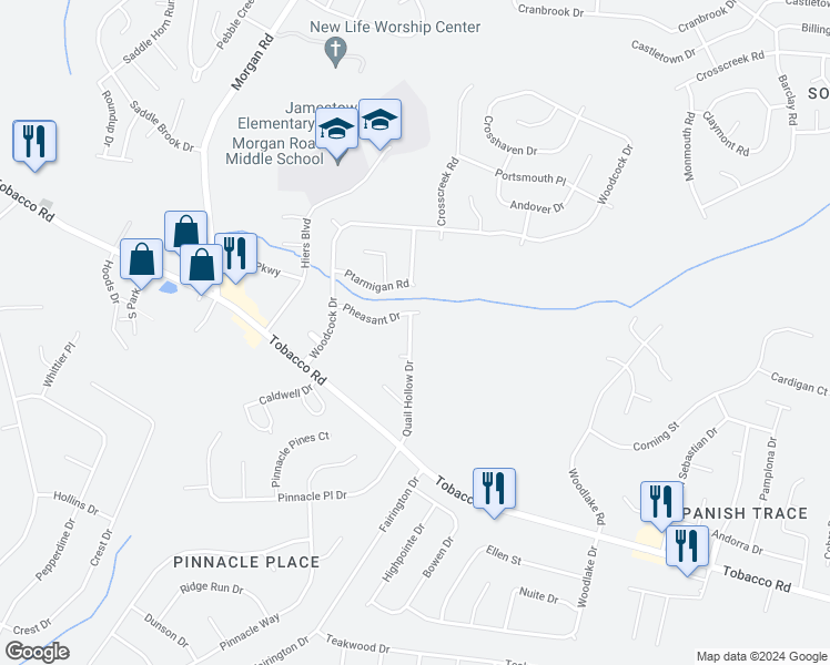 map of restaurants, bars, coffee shops, grocery stores, and more near 3606 Quail Hollow Drive in Hephzibah