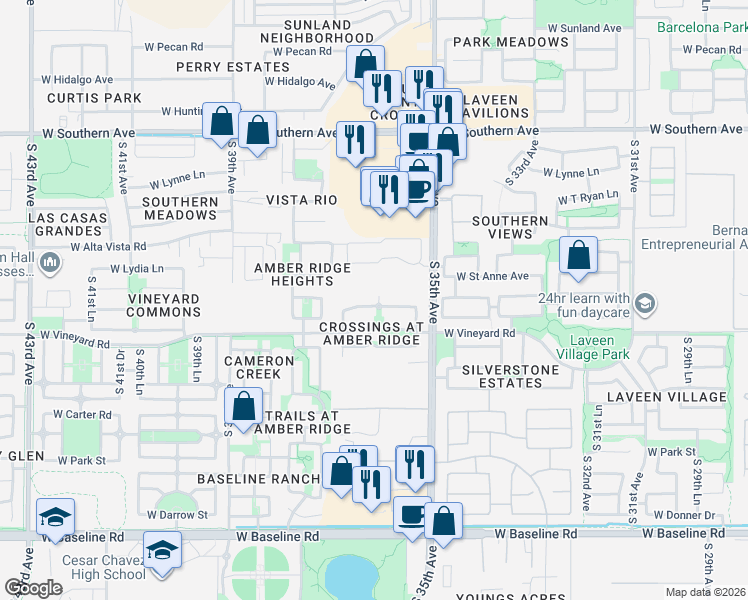 map of restaurants, bars, coffee shops, grocery stores, and more near 3533 West Saint Charles Avenue in Phoenix