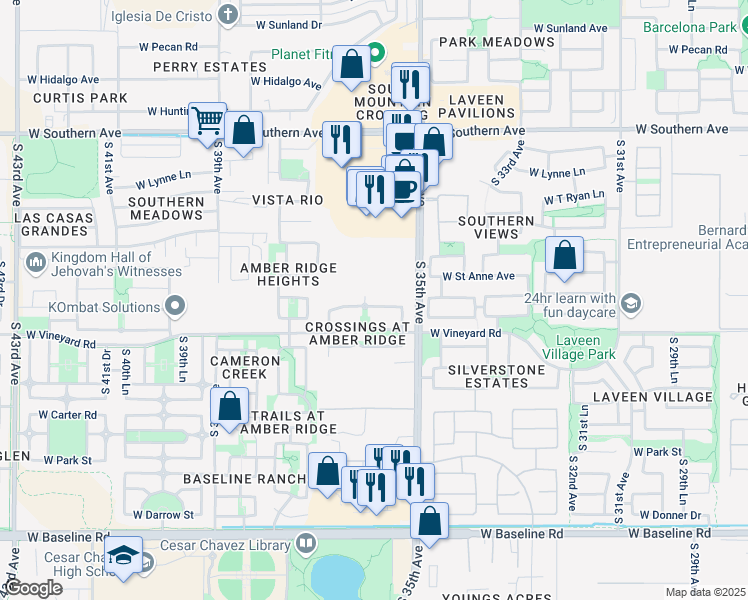 map of restaurants, bars, coffee shops, grocery stores, and more near 3533 West Saint Charles Avenue in Phoenix