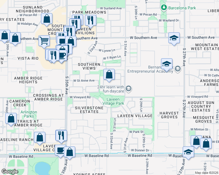 map of restaurants, bars, coffee shops, grocery stores, and more near 3227 West Saint Kateri Drive in Phoenix