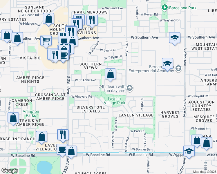 map of restaurants, bars, coffee shops, grocery stores, and more near 3227 West Saint Kateri Drive in Phoenix