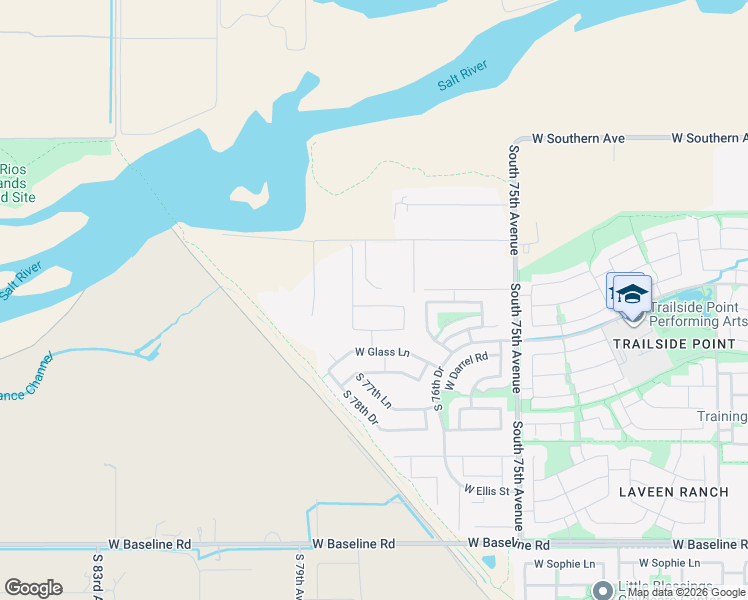 map of restaurants, bars, coffee shops, grocery stores, and more near 7735 West Vineyard Road in Maricopa County