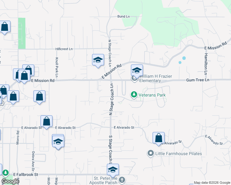 map of restaurants, bars, coffee shops, grocery stores, and more near 242 Clayton Parkinson Court in Fallbrook