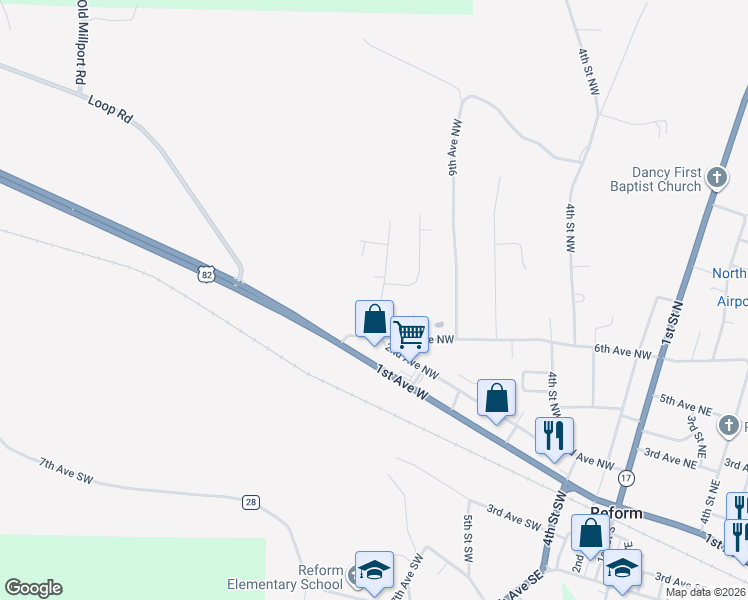 map of restaurants, bars, coffee shops, grocery stores, and more near 7th Street Northwest in Reform