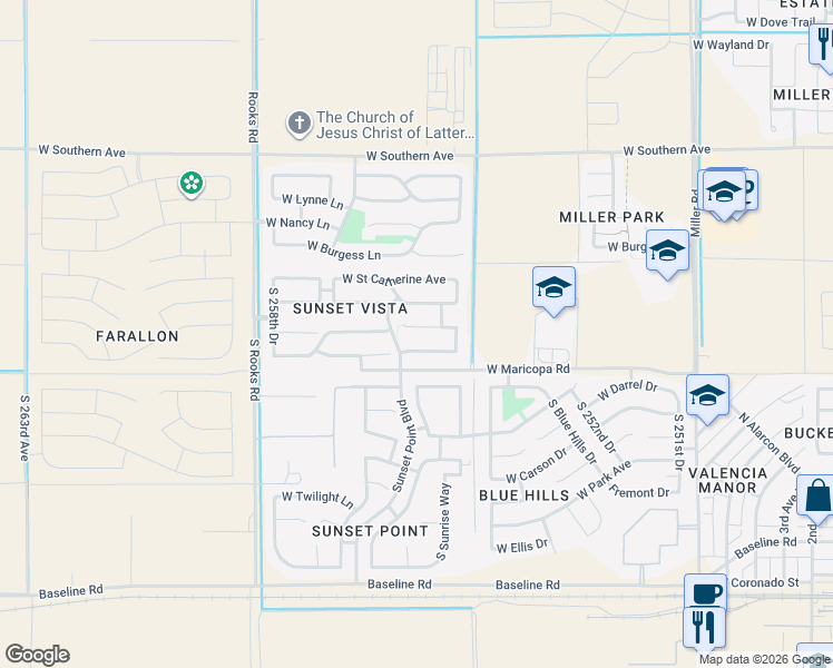map of restaurants, bars, coffee shops, grocery stores, and more near 25613 Saint Charles Court in Buckeye