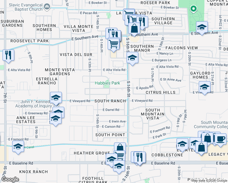map of restaurants, bars, coffee shops, grocery stores, and more near 1433 East Saint Charles Avenue in Phoenix