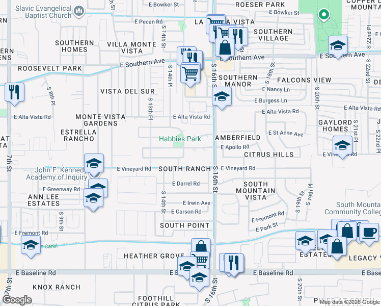 map of restaurants, bars, coffee shops, grocery stores, and more near 1433 East Saint Charles Avenue in Phoenix
