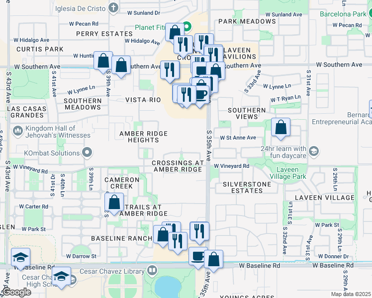 map of restaurants, bars, coffee shops, grocery stores, and more near 3533 West Saint Charles Avenue in Phoenix