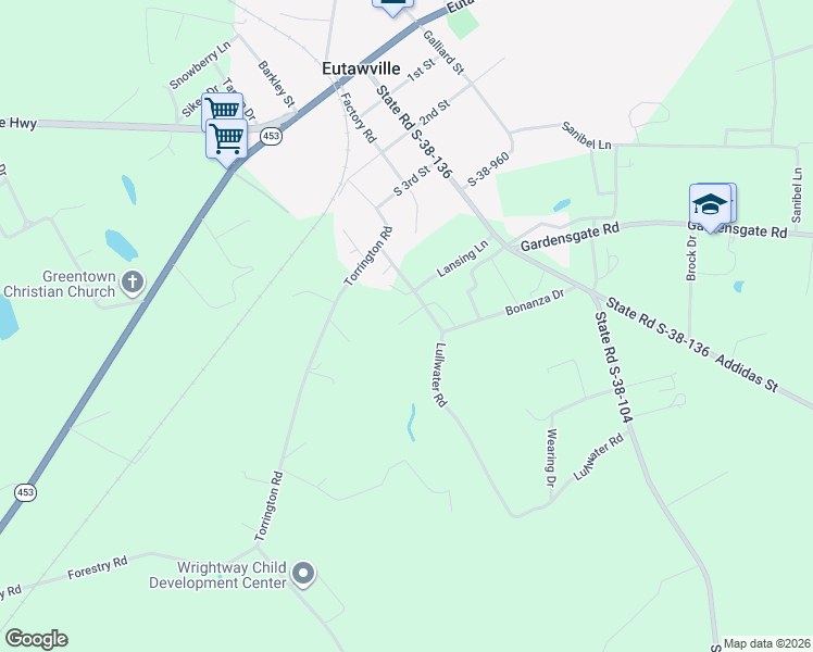 map of restaurants, bars, coffee shops, grocery stores, and more near 219 Bonanza Drive in Eutawville