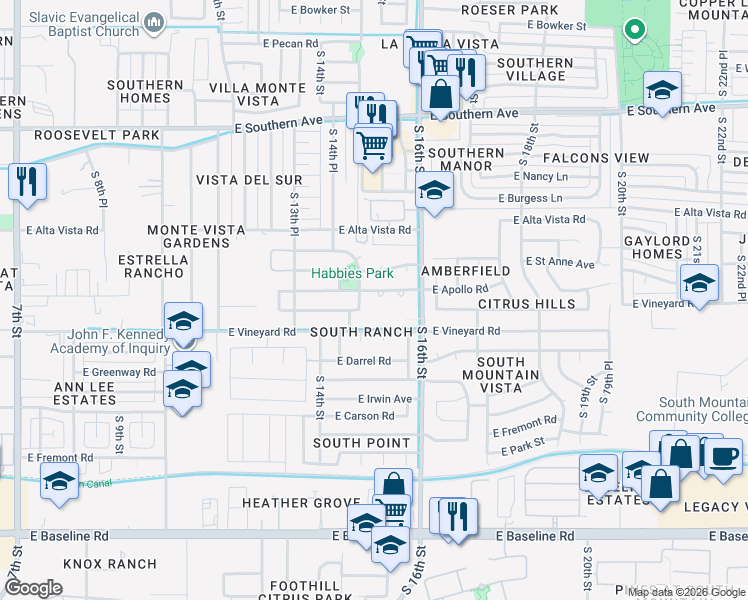 map of restaurants, bars, coffee shops, grocery stores, and more near 1433 East Saint Charles Avenue in Phoenix