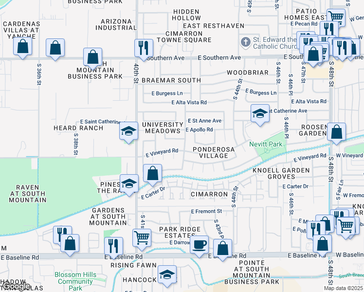 map of restaurants, bars, coffee shops, grocery stores, and more near 6808 South 42nd Street in Phoenix