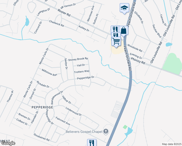 map of restaurants, bars, coffee shops, grocery stores, and more near 3550 Stoney Brook Road in Augusta