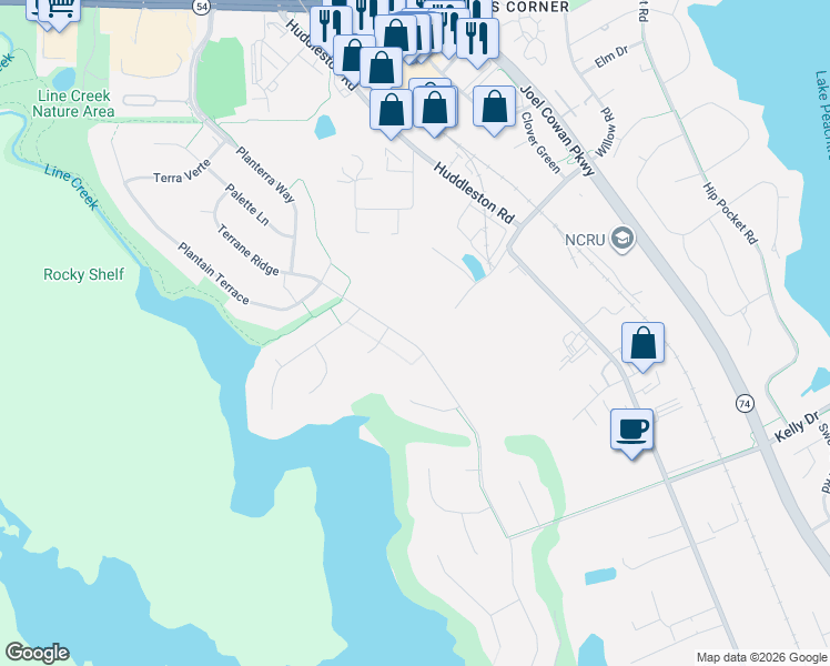 map of restaurants, bars, coffee shops, grocery stores, and more near 227 Terrane Ridge in Peachtree City