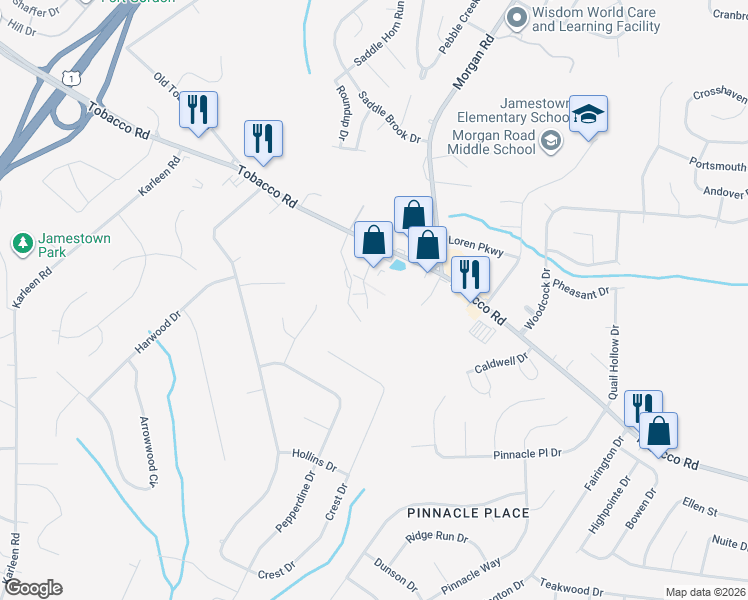 map of restaurants, bars, coffee shops, grocery stores, and more near 402 Woodhazel Way in Hephzibah