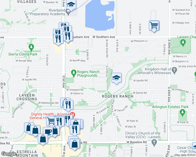 map of restaurants, bars, coffee shops, grocery stores, and more near 4823 West Saint Anne Avenue in Phoenix