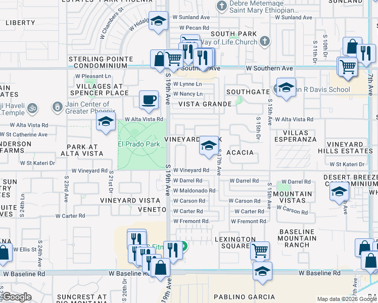 map of restaurants, bars, coffee shops, grocery stores, and more near 1828 West Saint Anne Avenue in Phoenix