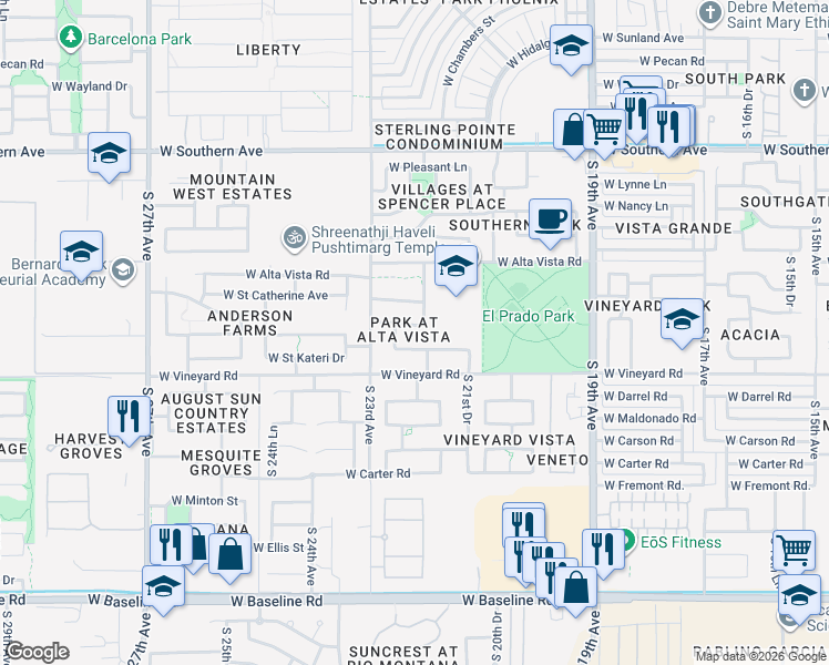 map of restaurants, bars, coffee shops, grocery stores, and more near 6513 South 22nd Avenue in Phoenix