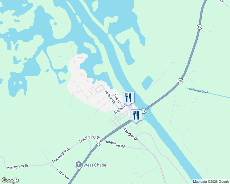 map of restaurants, bars, coffee shops, grocery stores, and more near 1038 Oakland Drive in Cross